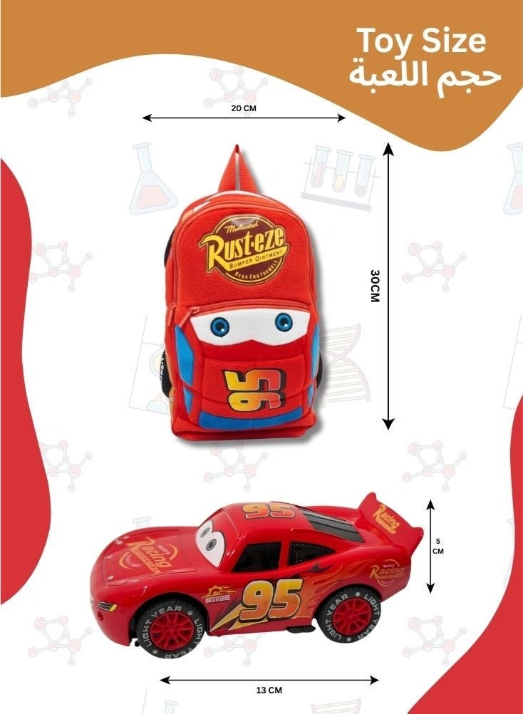 Disney Cars Lightning McQueen Backpack & Alloy Racing Car Combo â€“ Cars Movie Kids School Bag with Die-Cast Toy Car (2-Piece Set) - Image 2